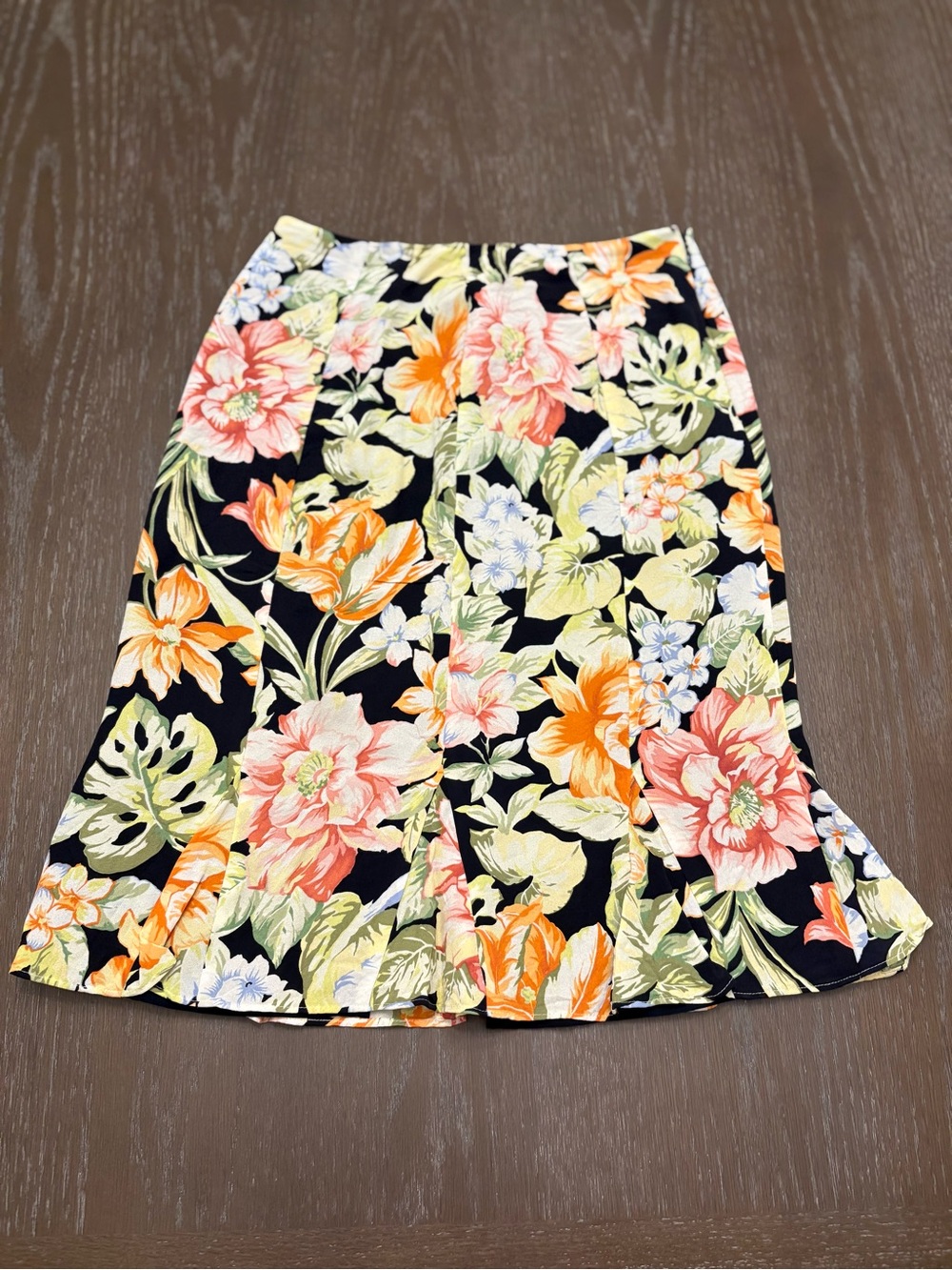 Talbots Petites Silk Black A-Line Skirt with Floral Print Women’s Size 4